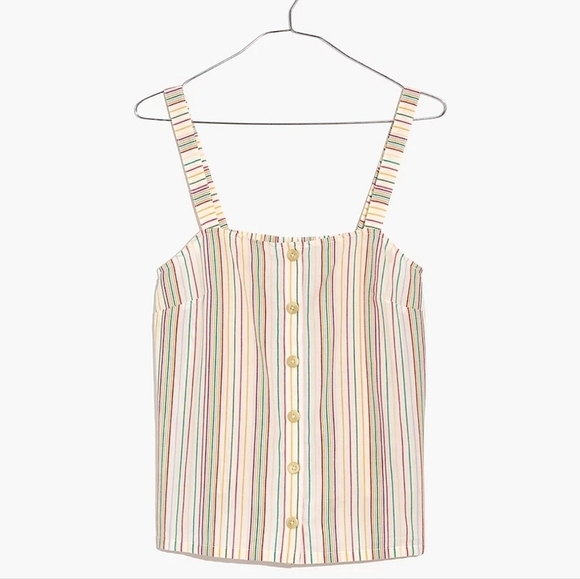 Madewell Button-Front Cami Tank in Textural Rainbow Stripe Size - Picture 2 of 8